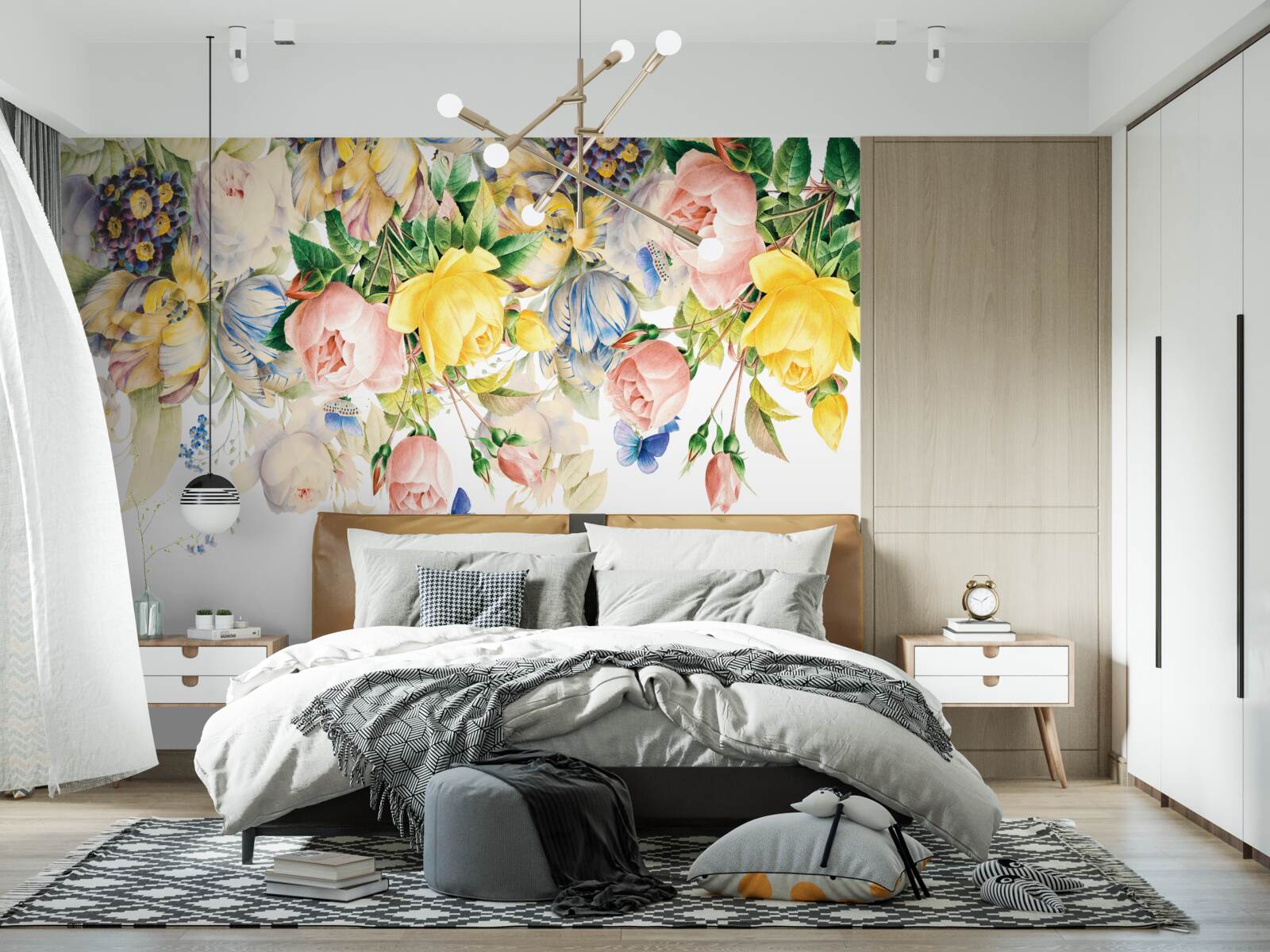 Fotobehang mooie compositie van bloemen en knoppen