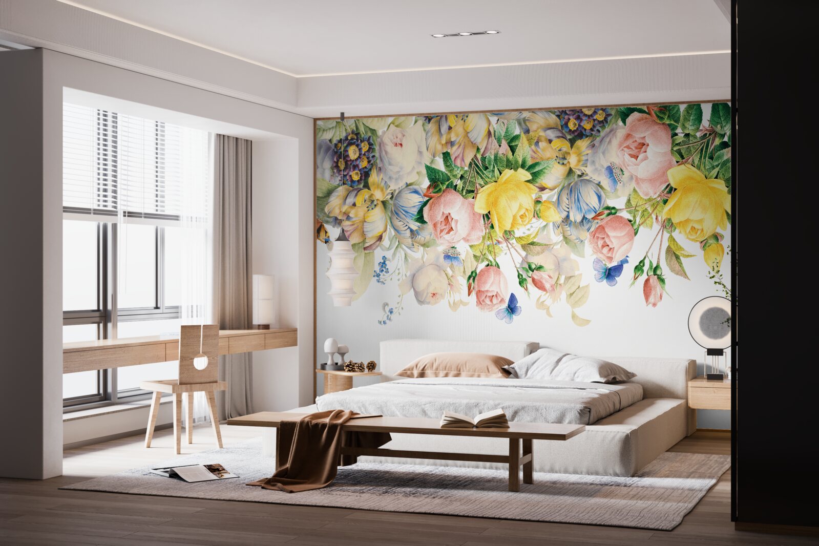 Fotobehang mooie compositie van bloemen en knoppen