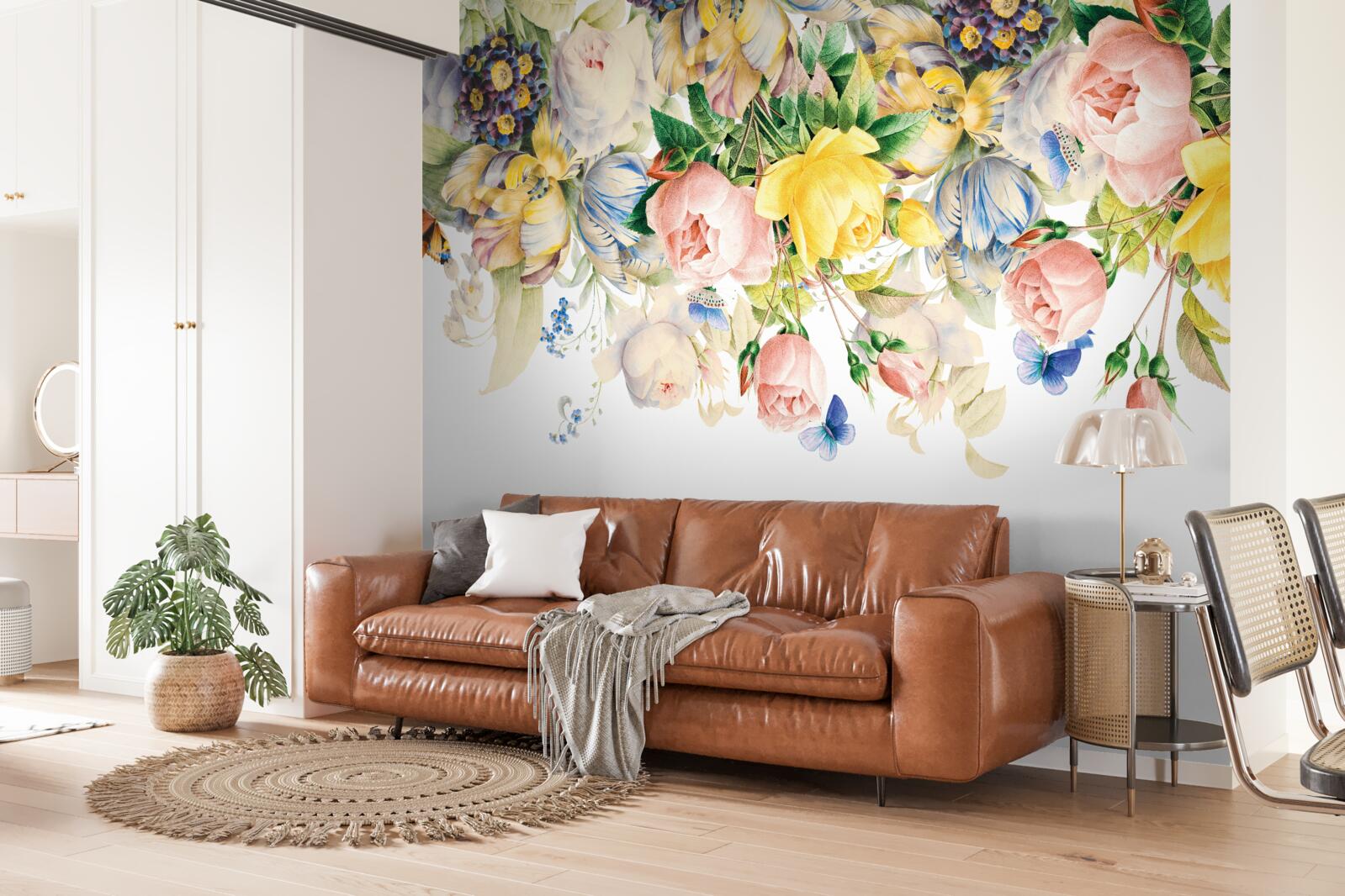 Fotobehang mooie compositie van bloemen en knoppen