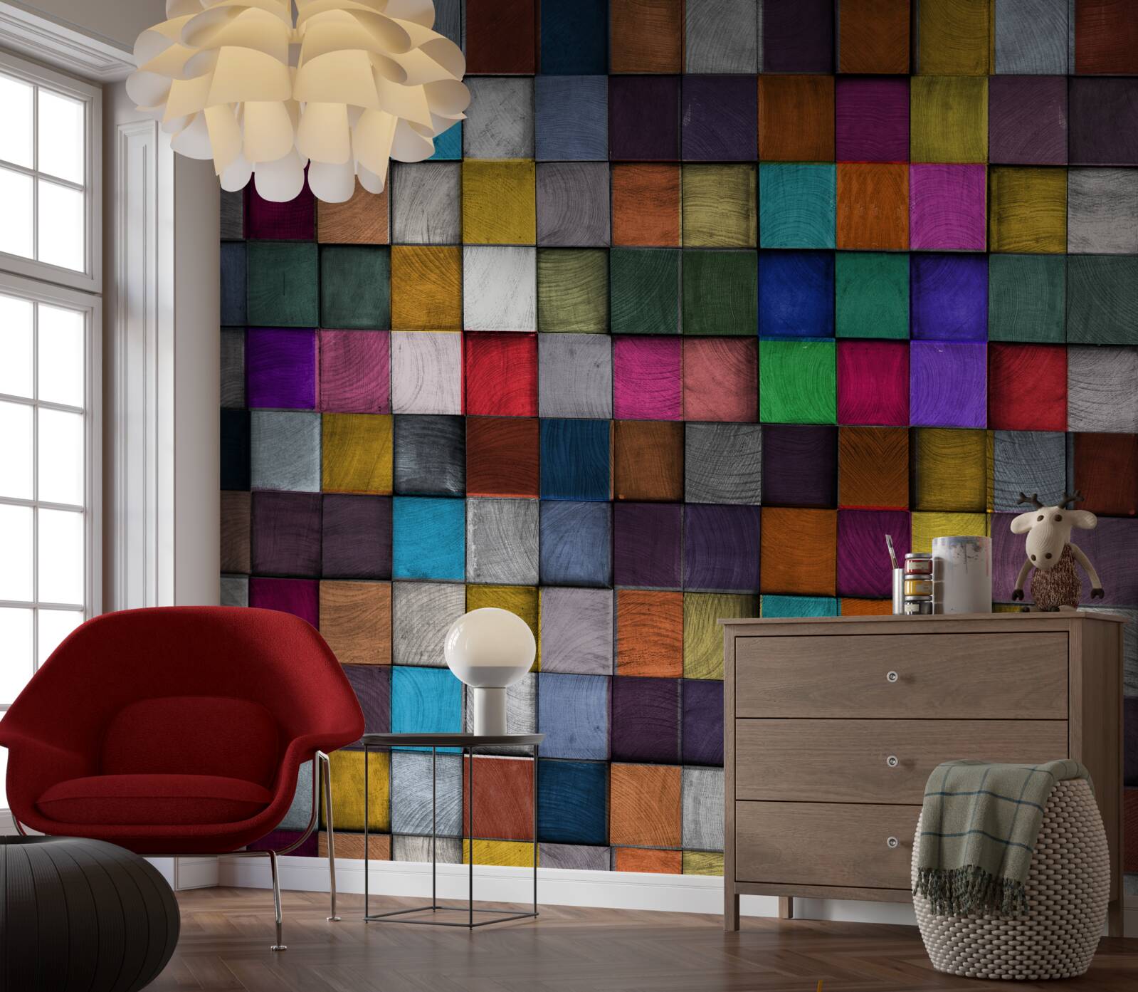 Fotobehang verzadigde veelkleurige vierkanten