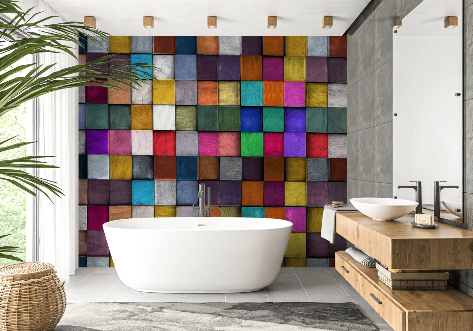 Fotobehang verzadigde veelkleurige vierkanten