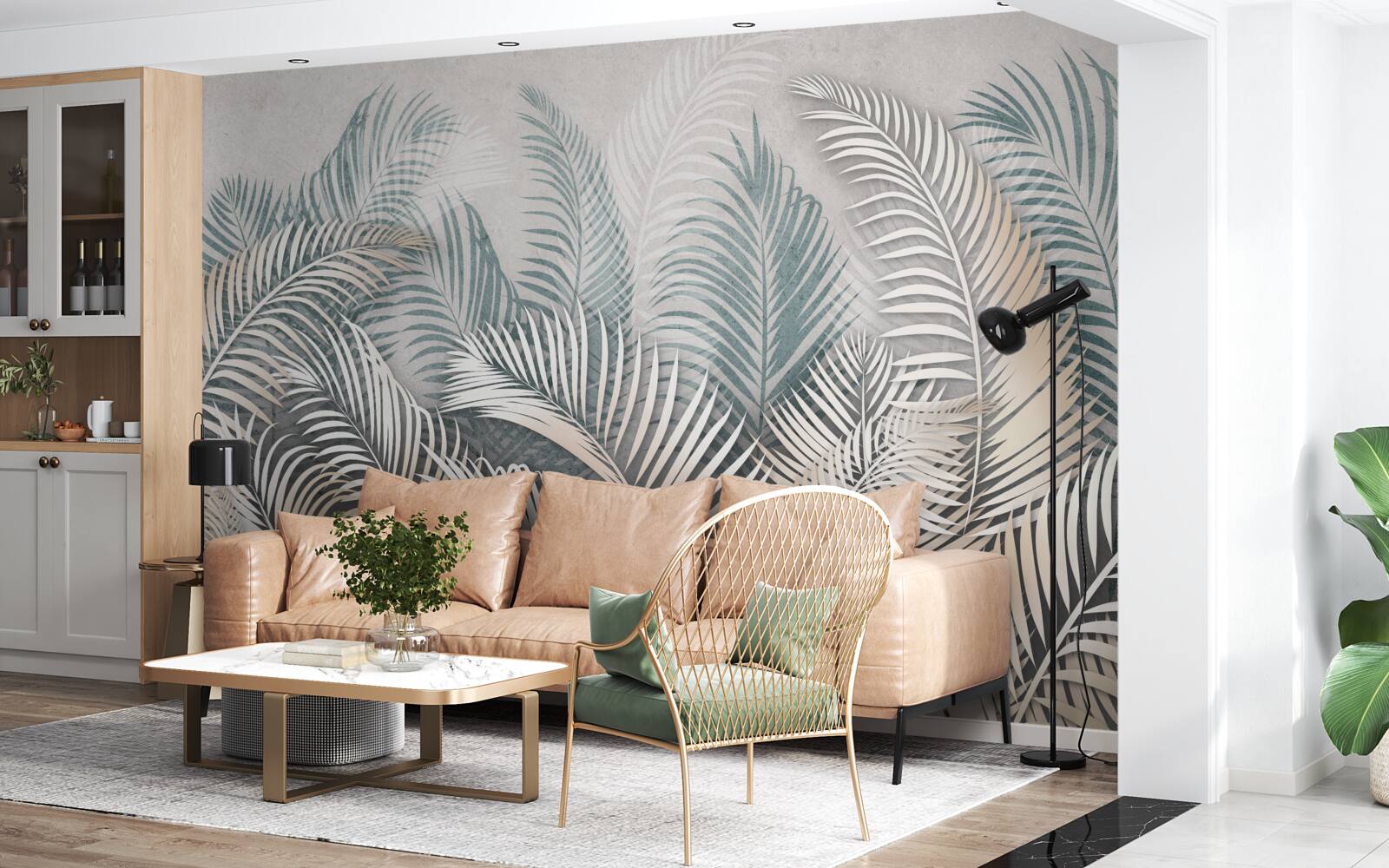 Fotobehang varenbladeren in bruin- en groentinten