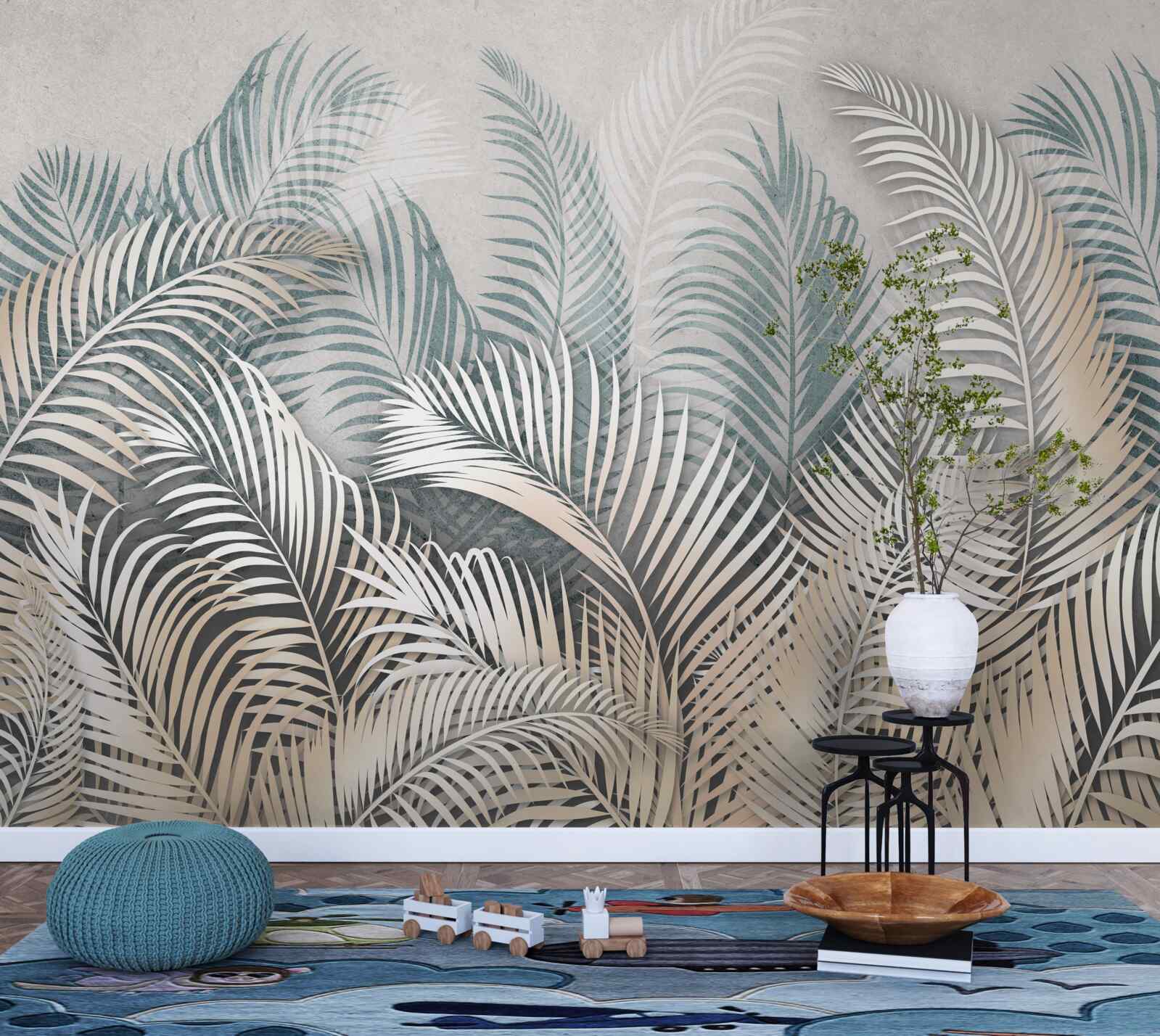 Fotobehang varenbladeren in bruin- en groentinten