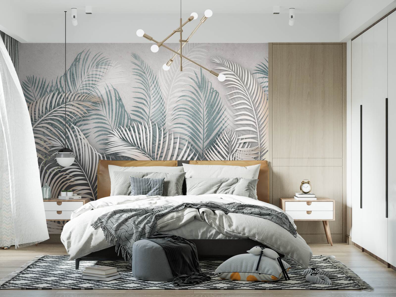 Fotobehang varenbladeren in bruin- en groentinten