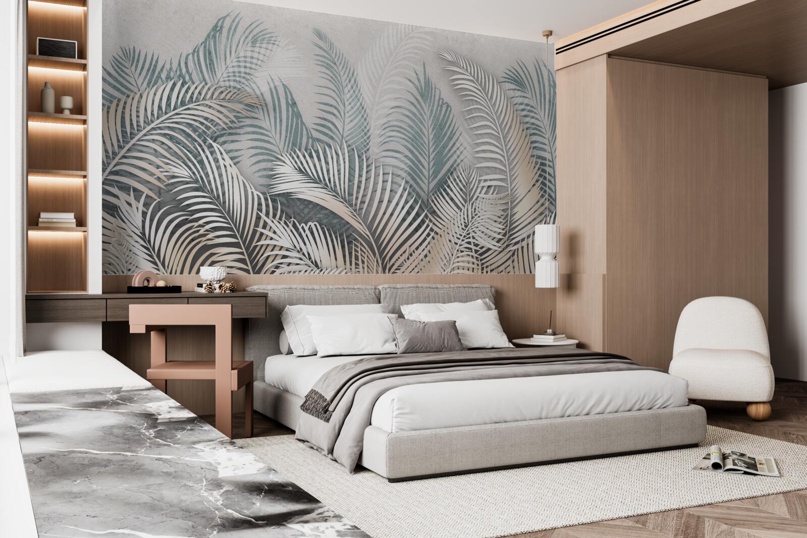 Fotobehang varenbladeren in bruin- en groentinten