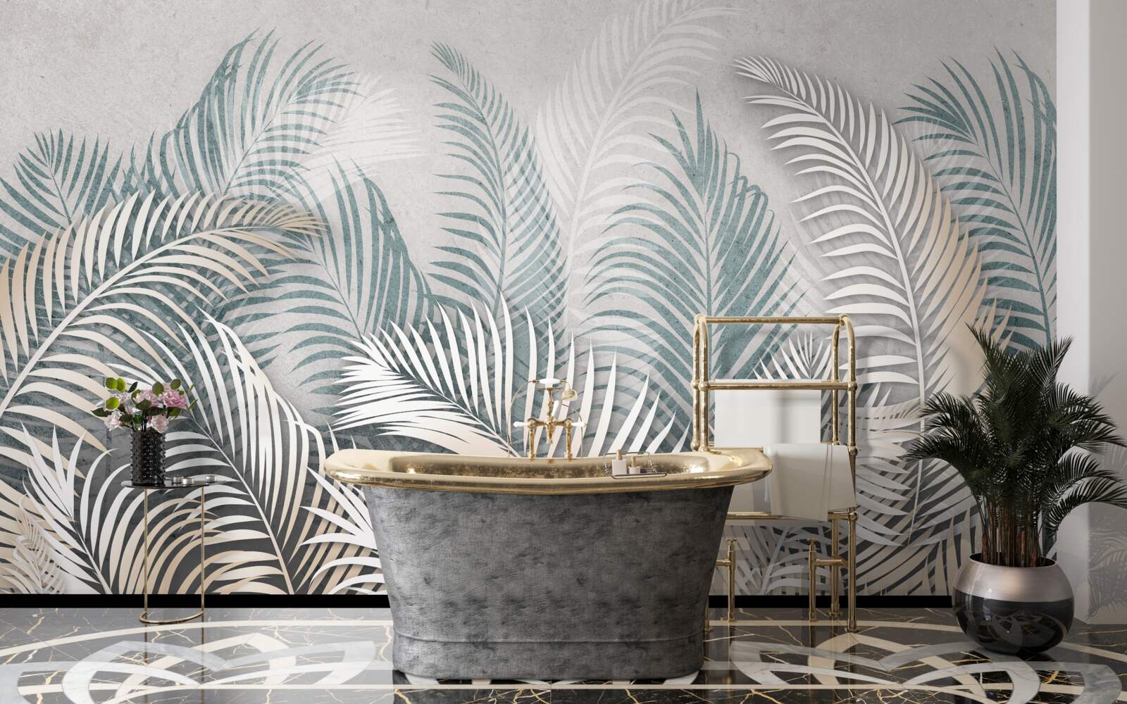 Fotobehang varenbladeren in bruin- en groentinten