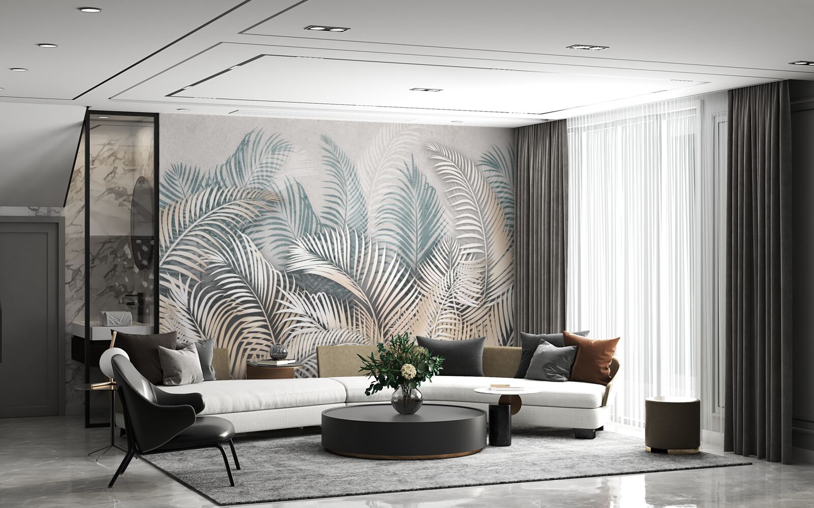 Fotobehang varenbladeren in bruin- en groentinten