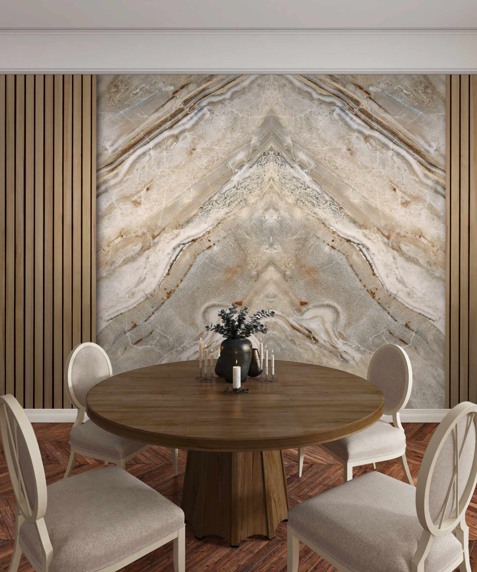 Fotobehang verticaal hout met licht marmer