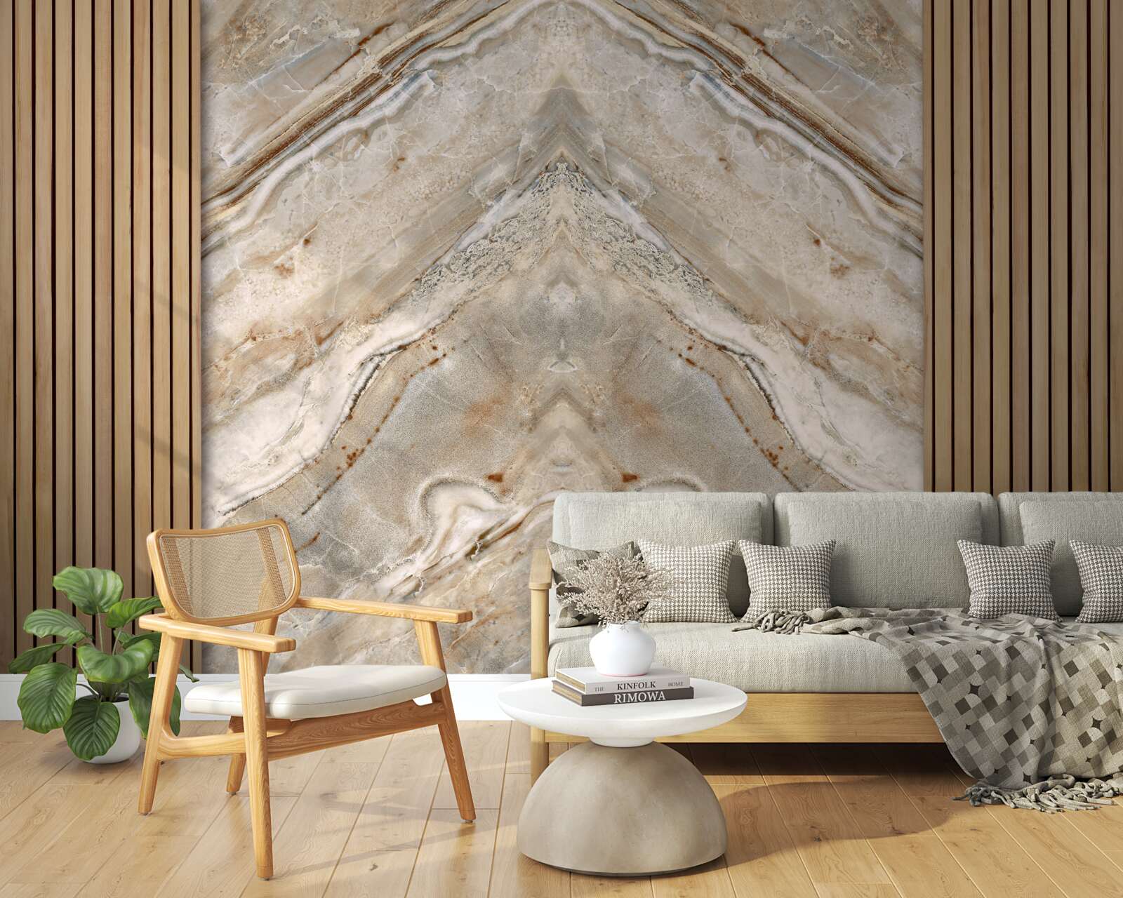 Fotobehang verticaal hout met licht marmer