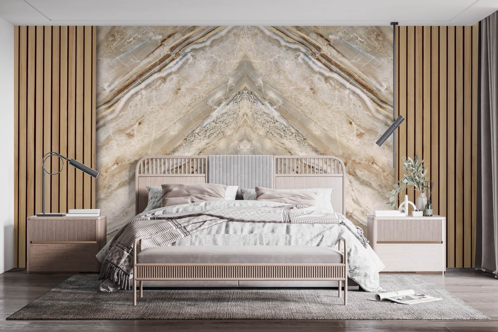 Fotobehang verticaal hout met licht marmer