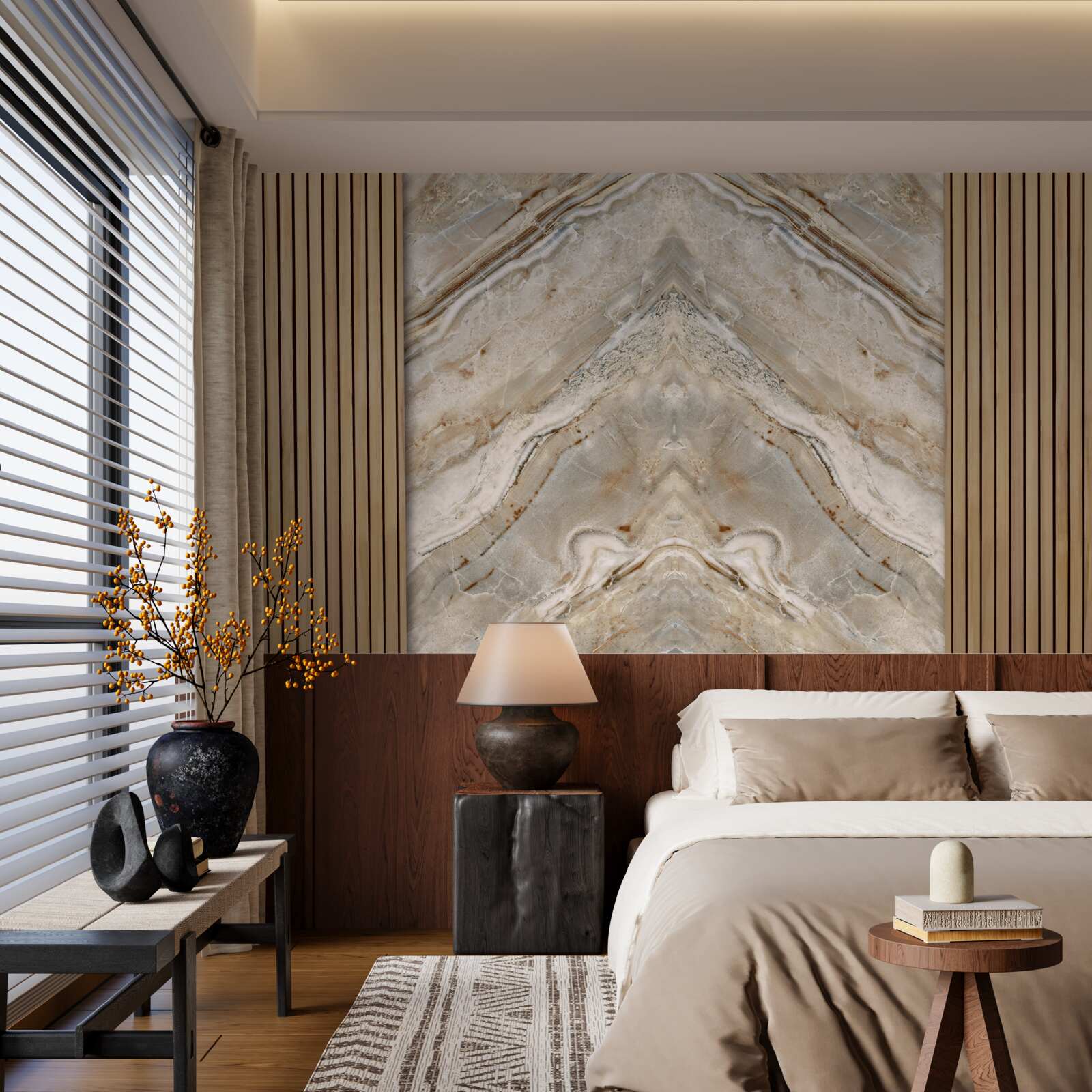 Fotobehang verticaal hout met licht marmer