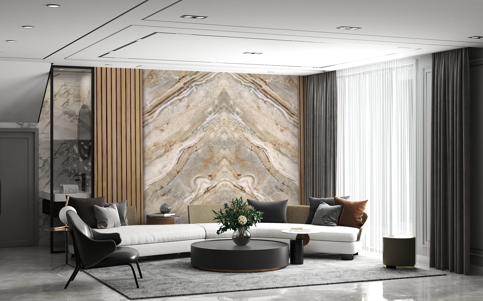 Fotobehang verticaal hout met licht marmer