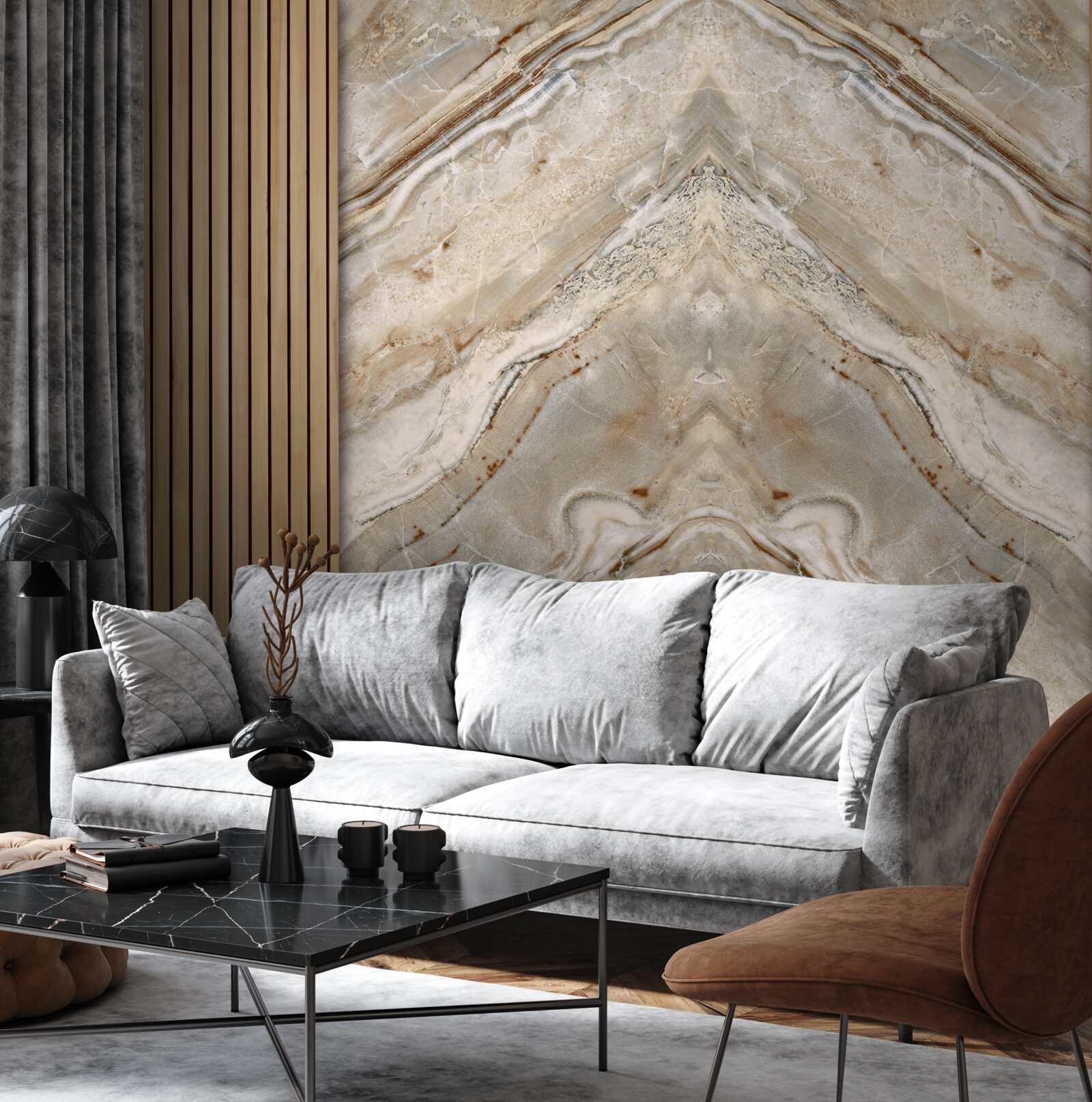 Fotobehang verticaal hout met licht marmer