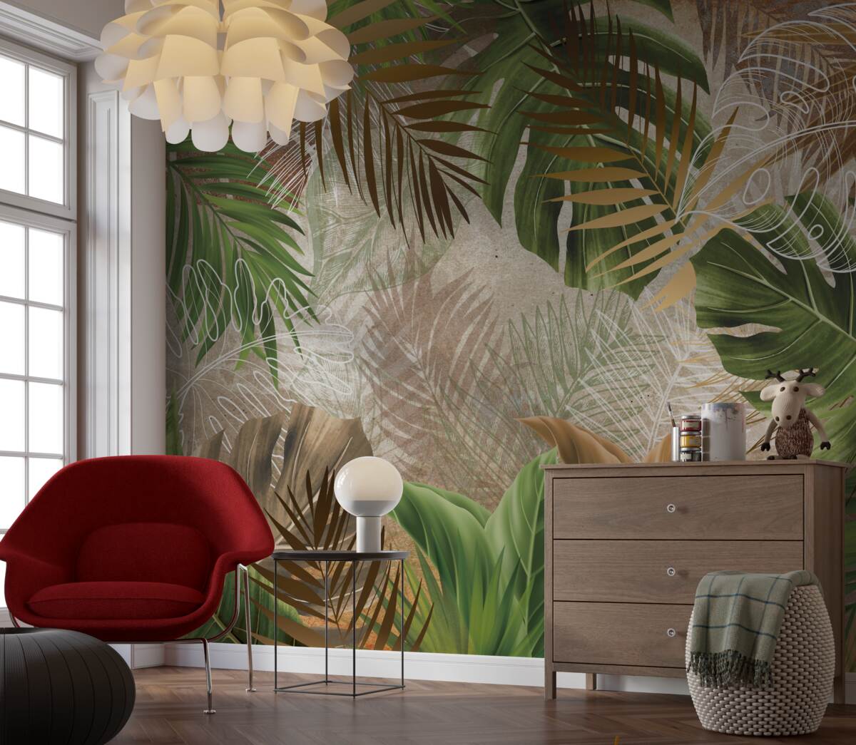 Fotobehang grote bladschijven van tropische bossen