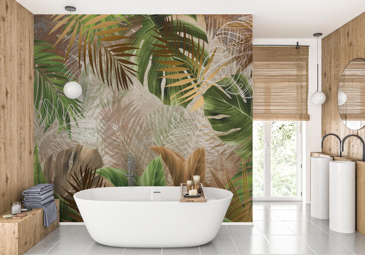 Fotobehang grote bladschijven van tropische bossen