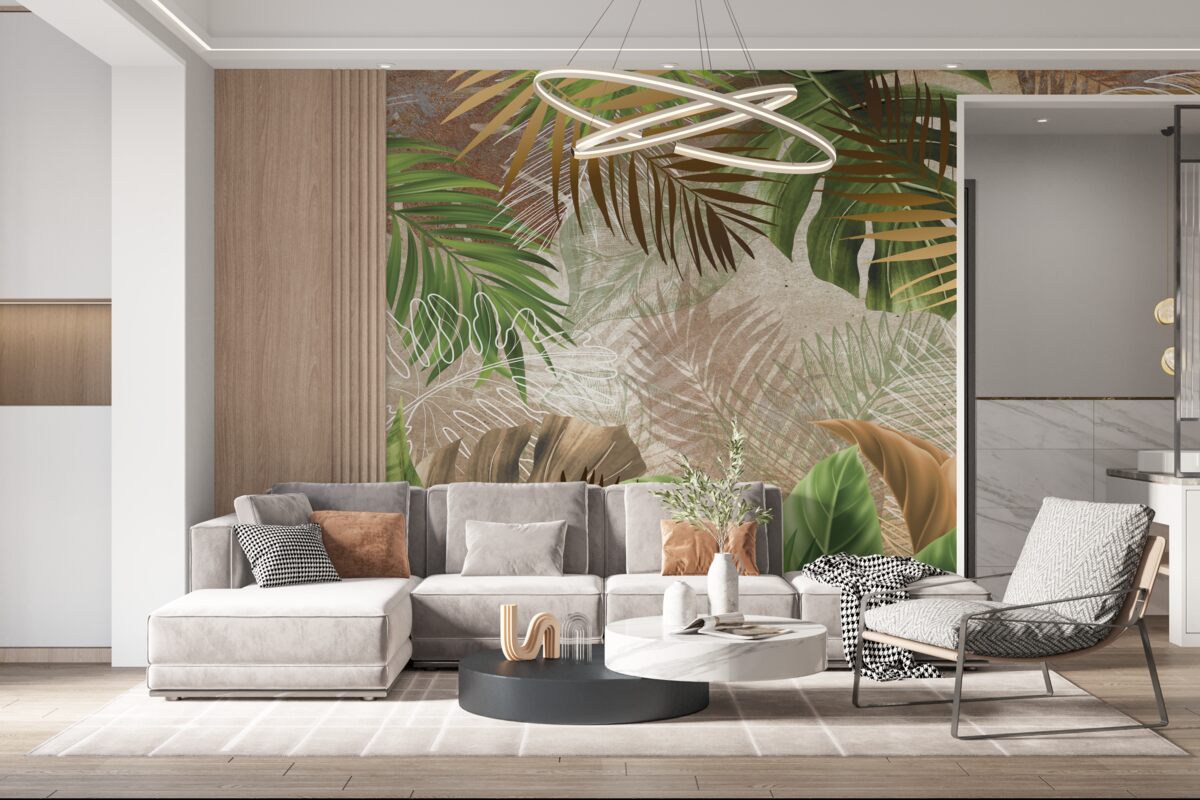 Fotobehang grote bladschijven van tropische bossen