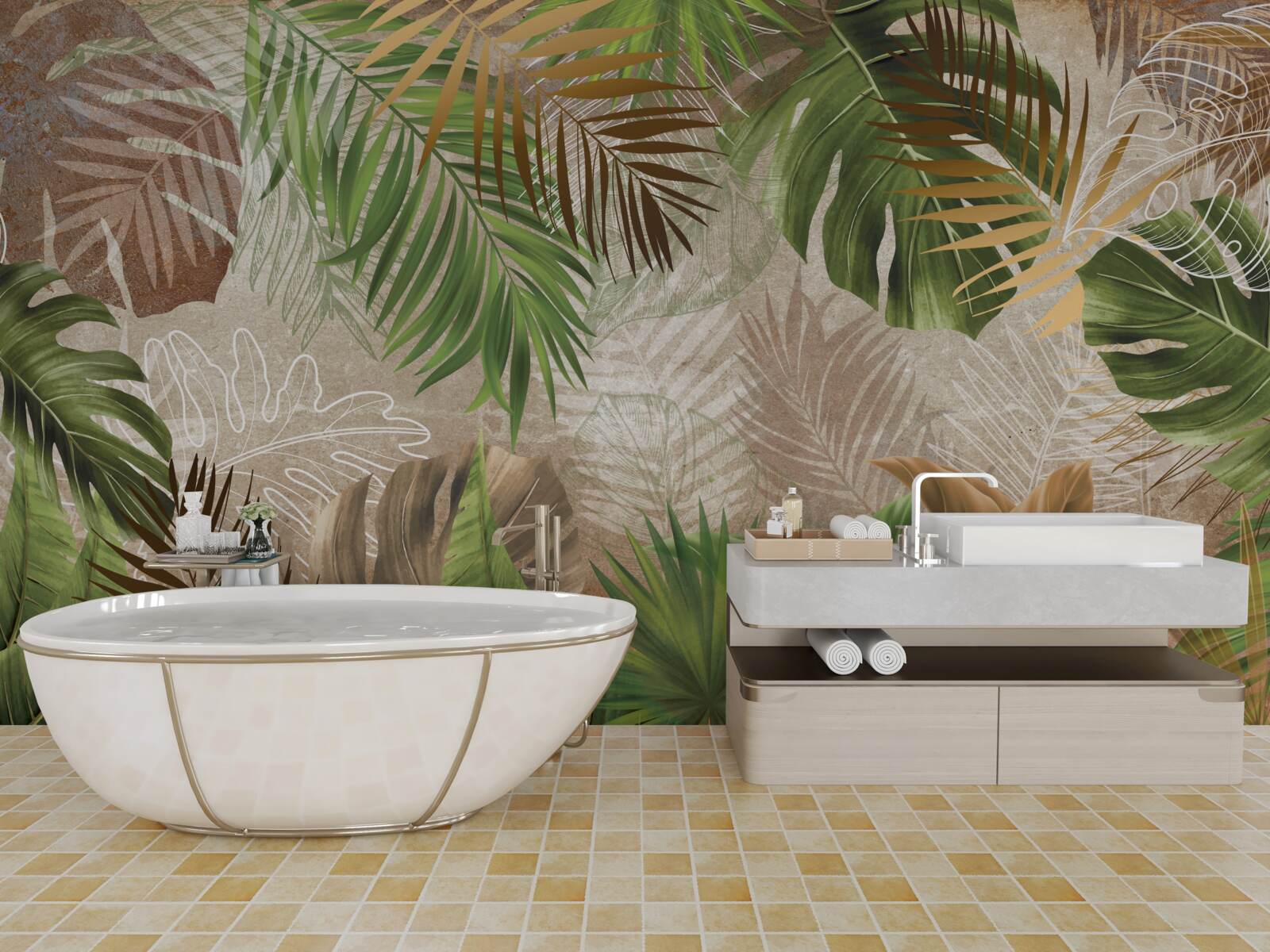 Fotobehang variëteit van groene varens