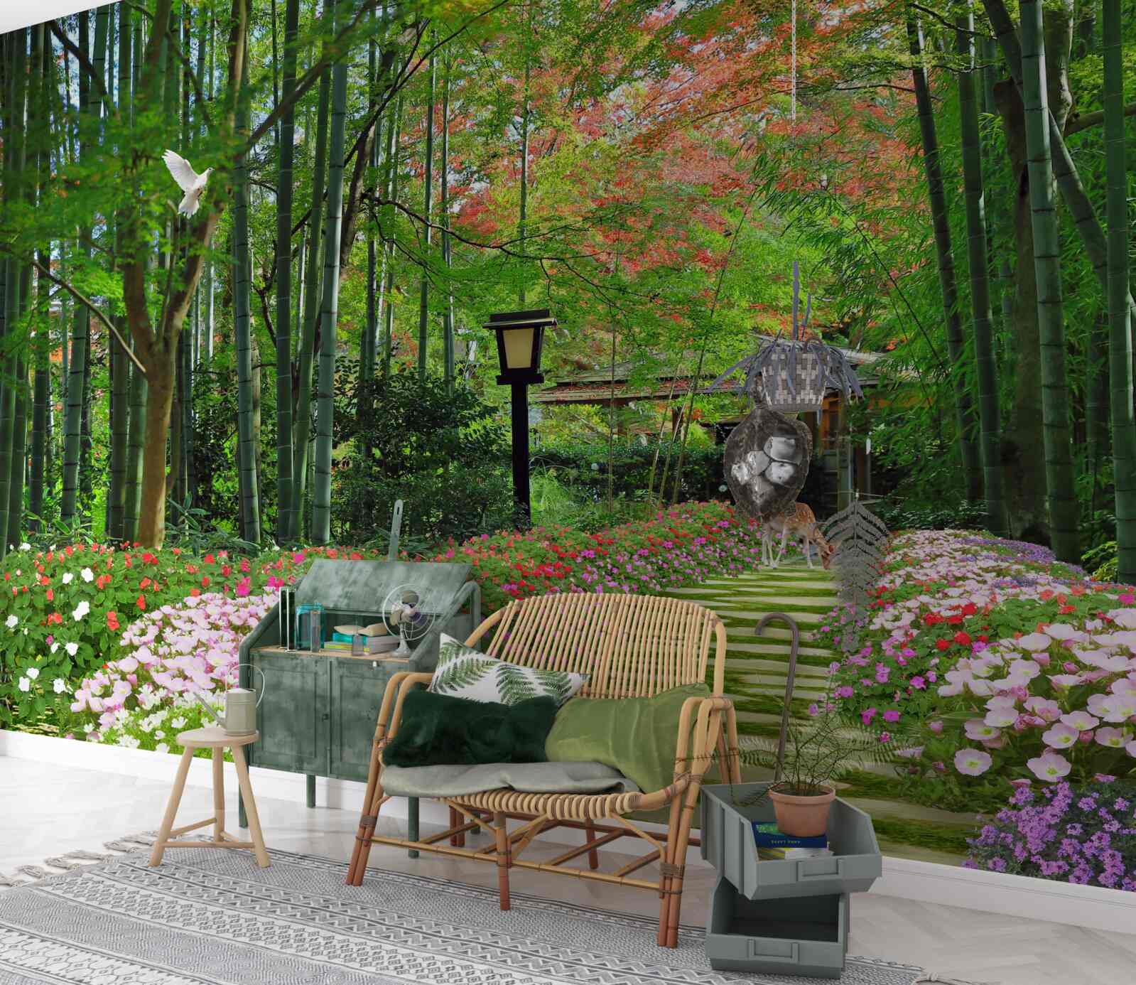 Fotobehang foto van een bos met groen en een pad