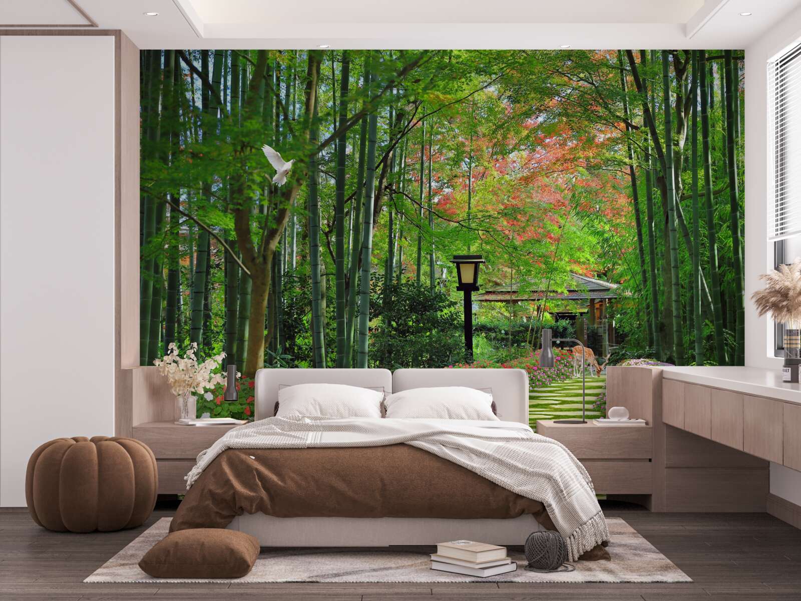 Fotobehang foto van een bos met groen en een pad