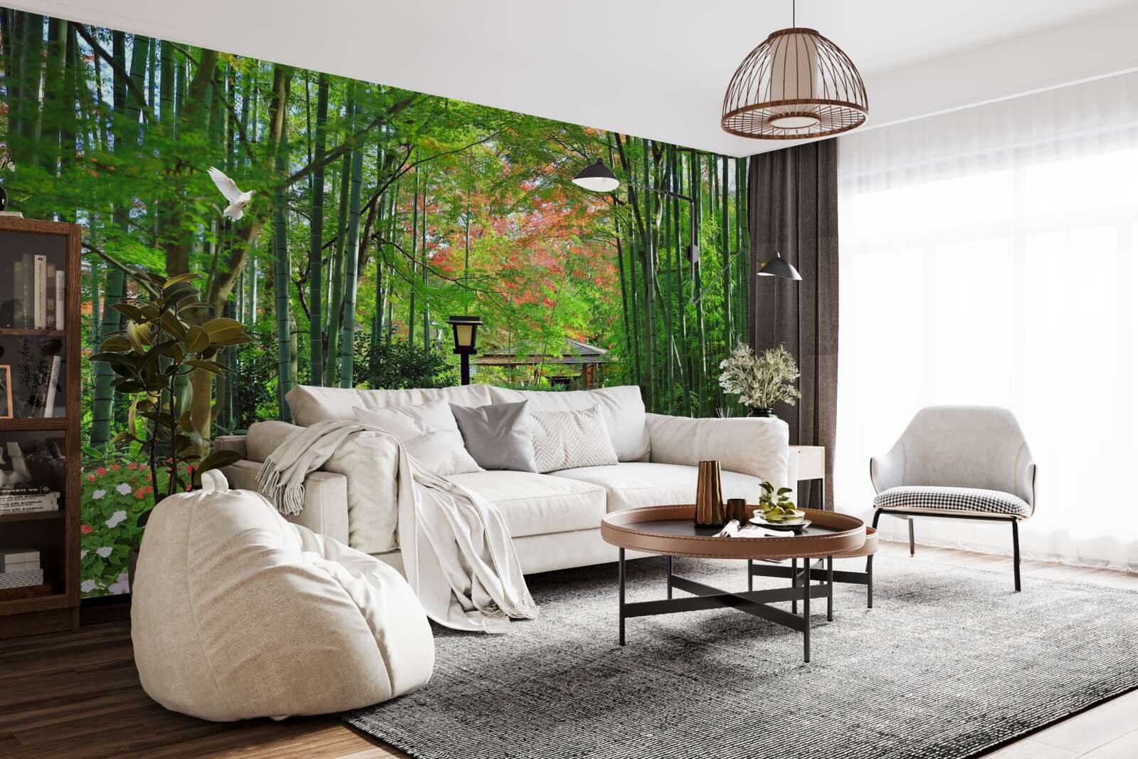 Fotobehang foto van een bos met groen en een pad