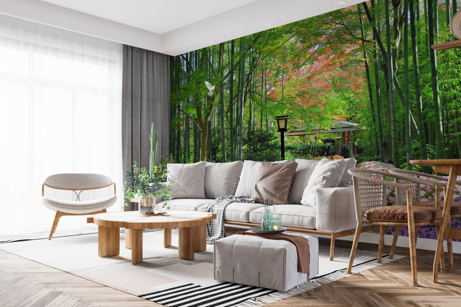 Fotobehang foto van een bos met groen en een pad