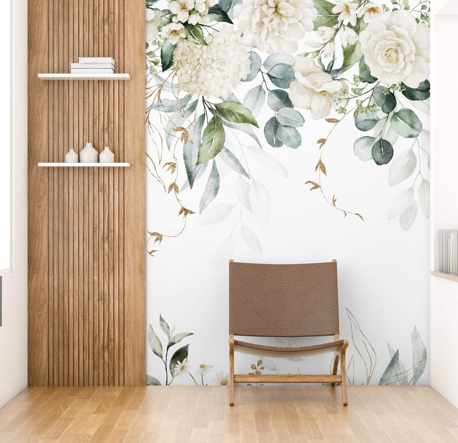 Fotobehang heldere rozen en bleke seringen