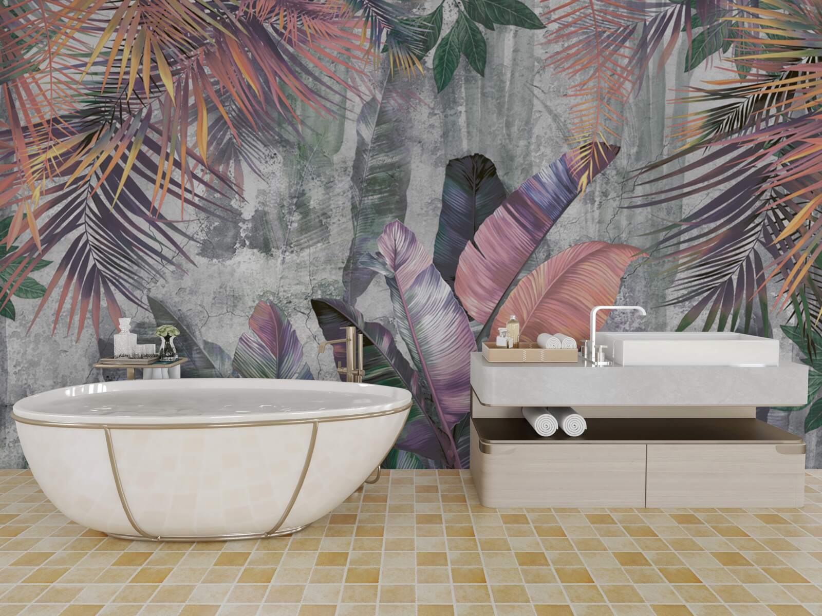 Fotobehang weelderige tropen tijdens een stortbui