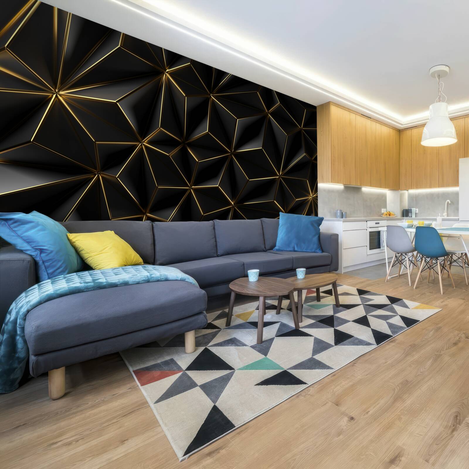 Fotobehang zwarte figuren van volumineus goud