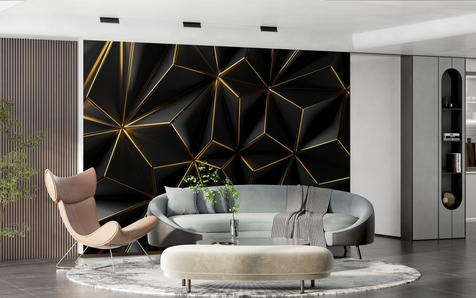 Fotobehang zwarte figuren van volumineus goud