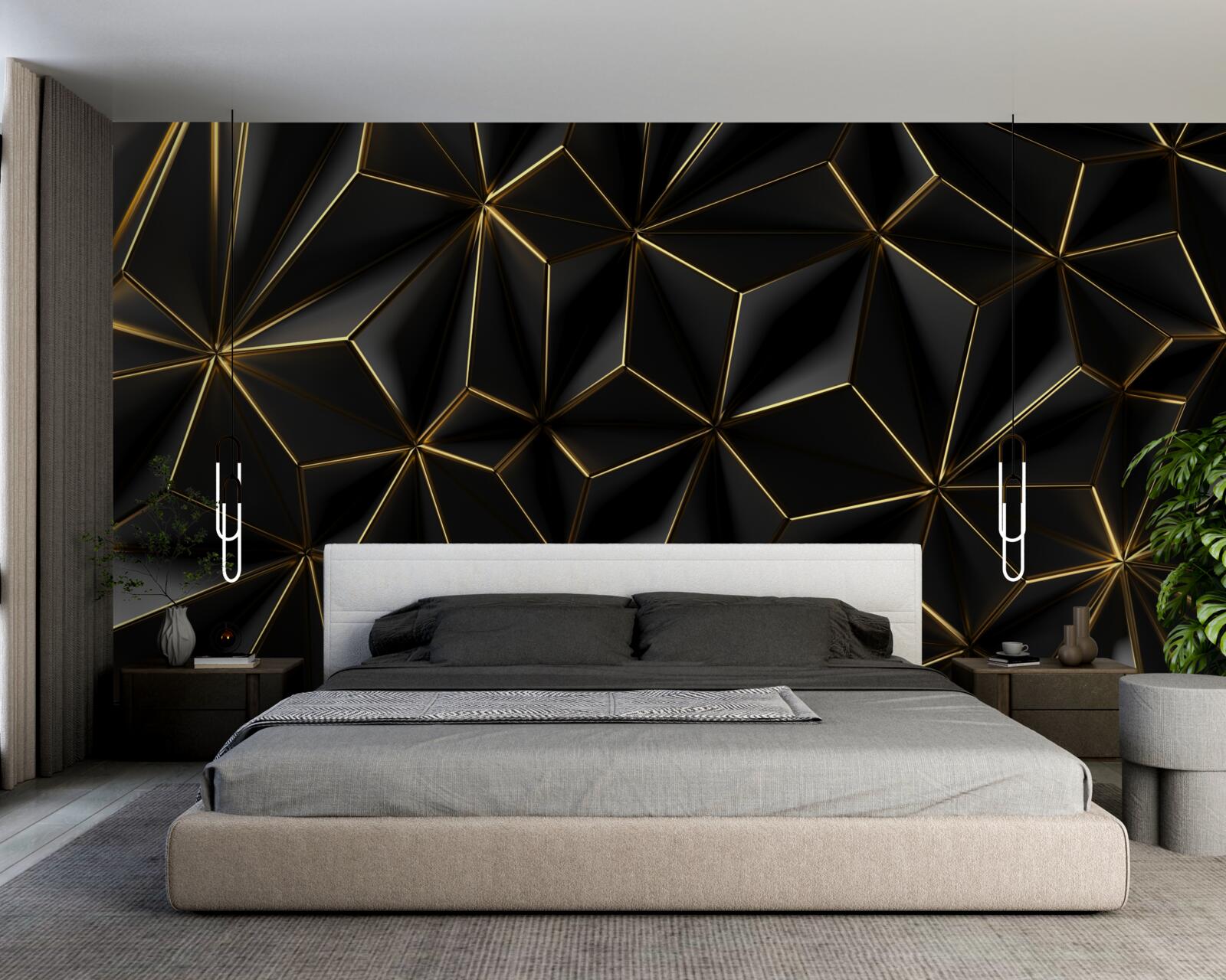 Fotobehang zwarte figuren van volumineus goud