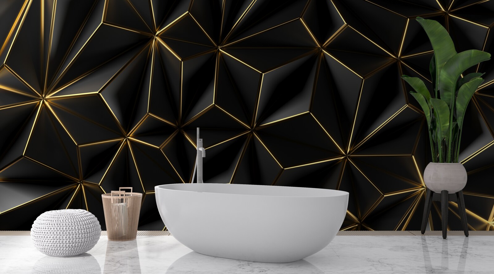 Fotobehang zwarte figuren van volumineus goud