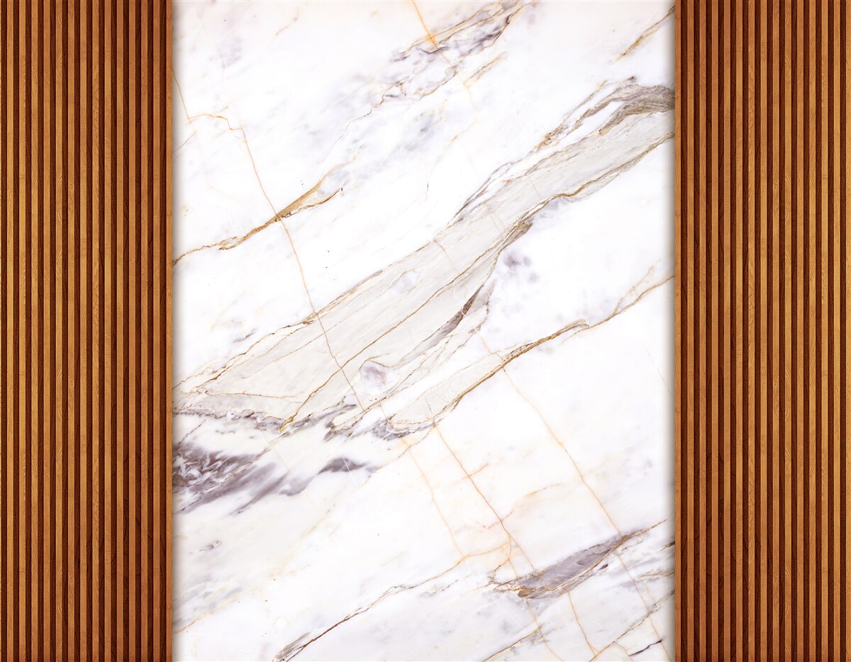 Fotobehang hout versierd met wit marmer