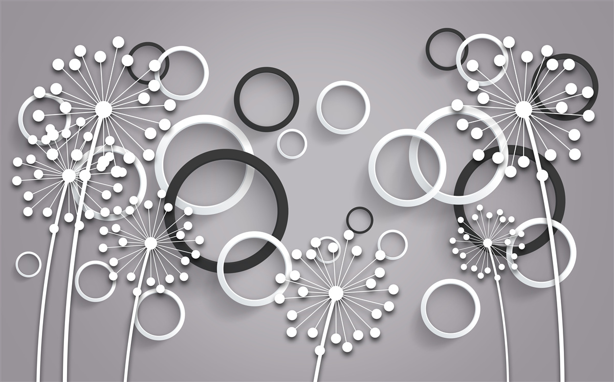 Fotobehang grijze cirkels en melkkruid