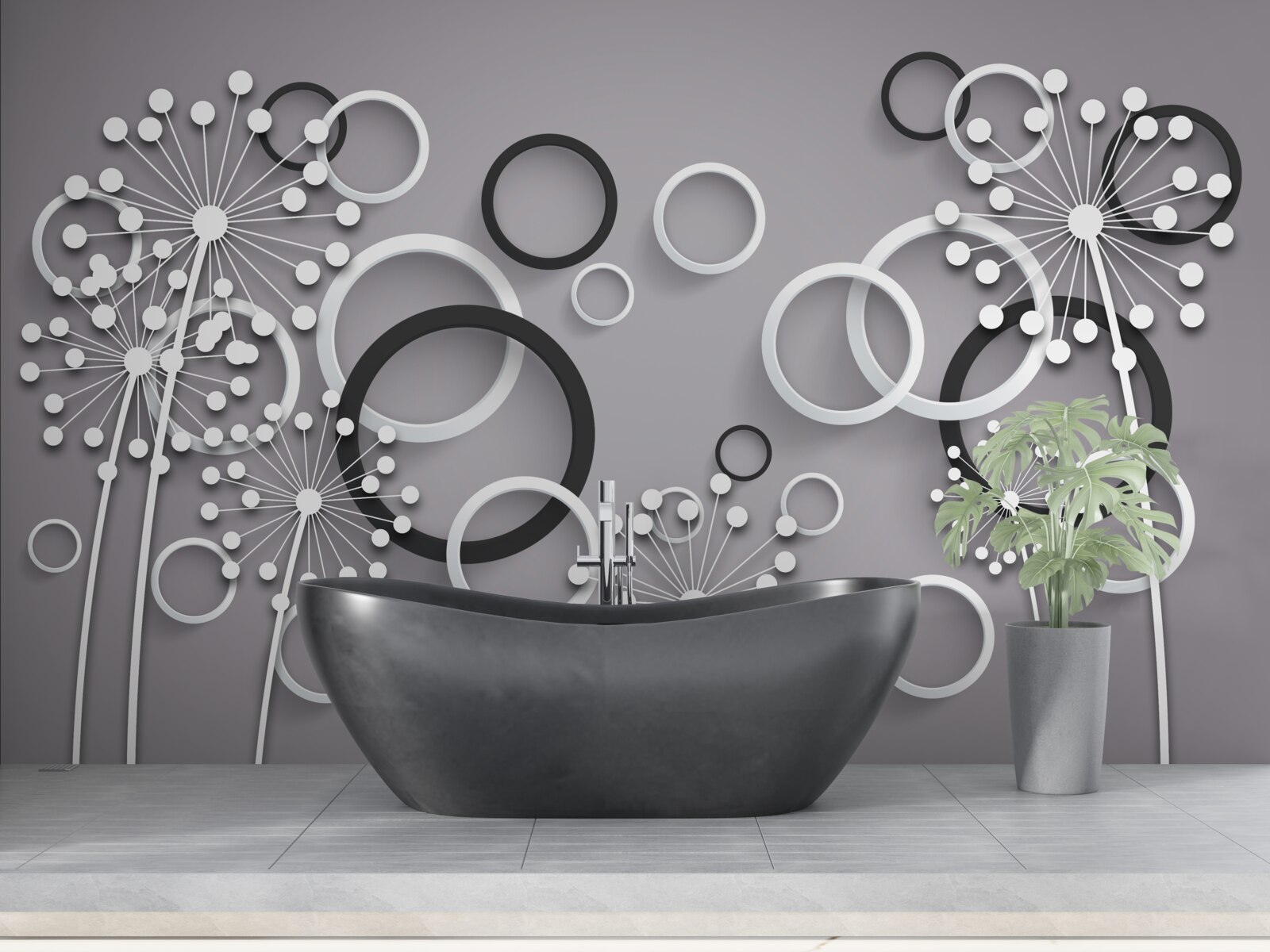 Fotobehang grijze cirkels en melkkruid