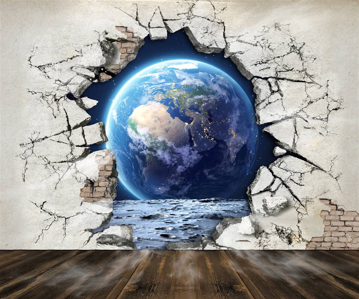 Fotobehang de planeet achter de muur