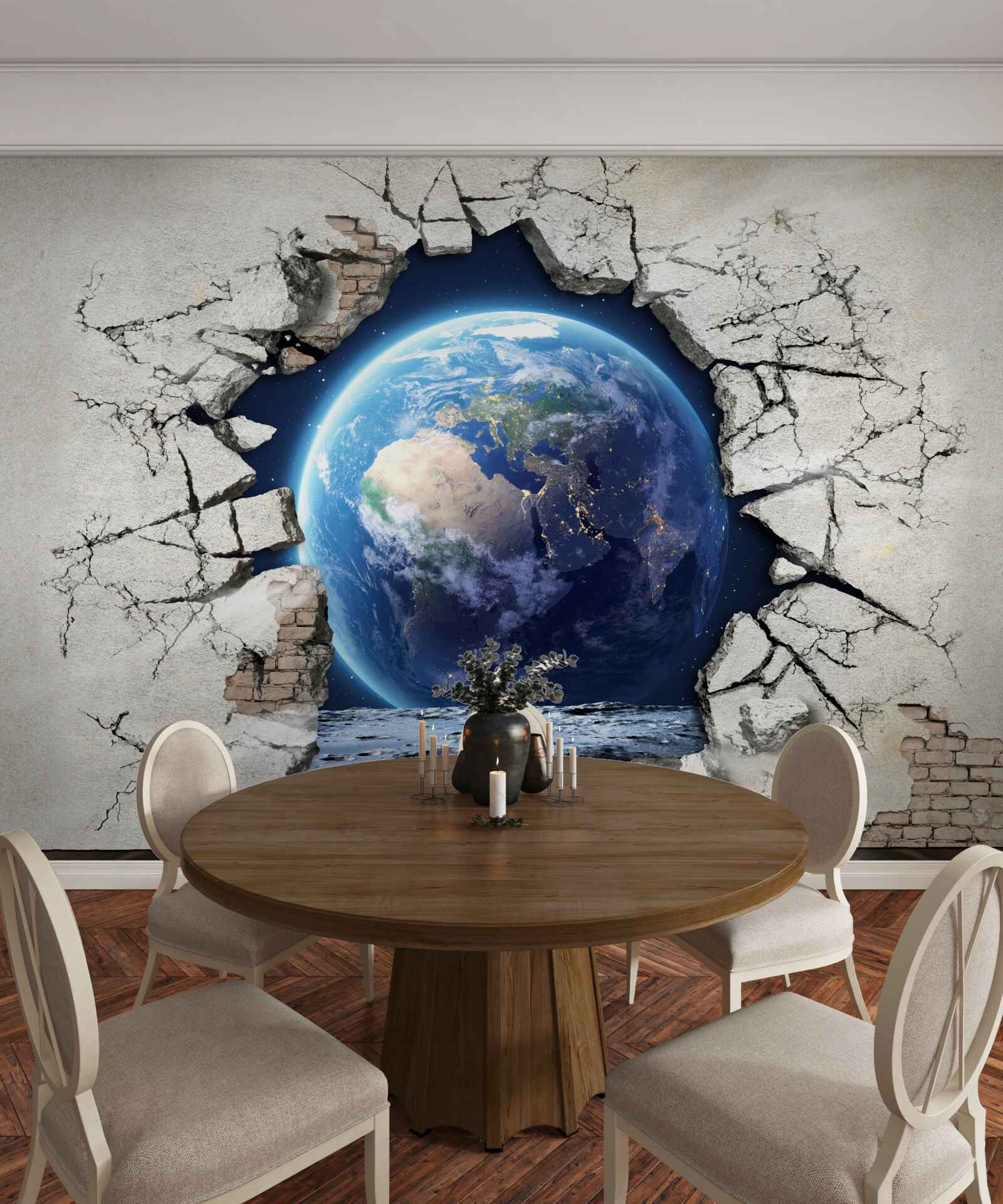 Fotobehang de planeet achter de muur