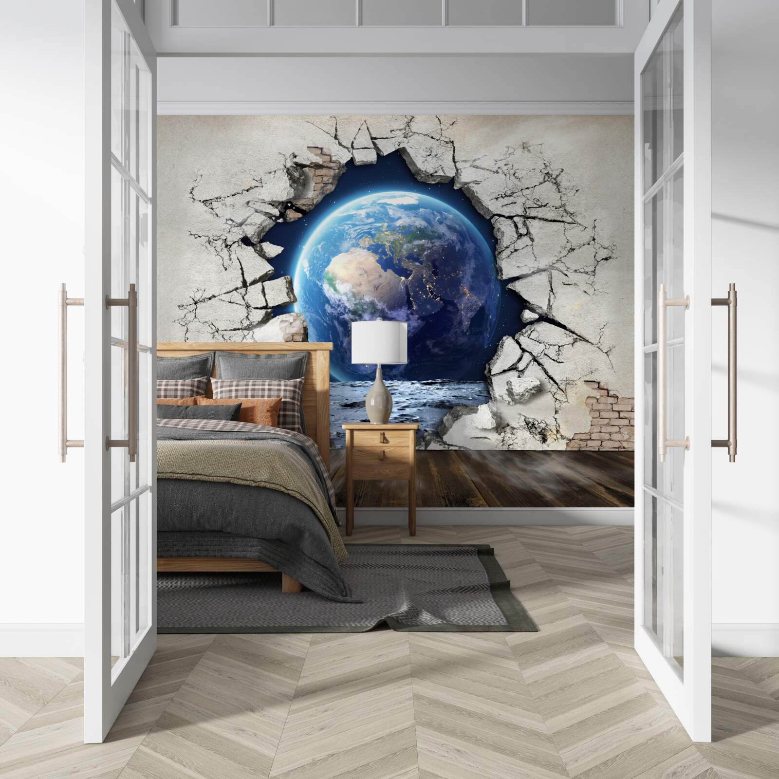 Fotobehang de planeet achter de muur