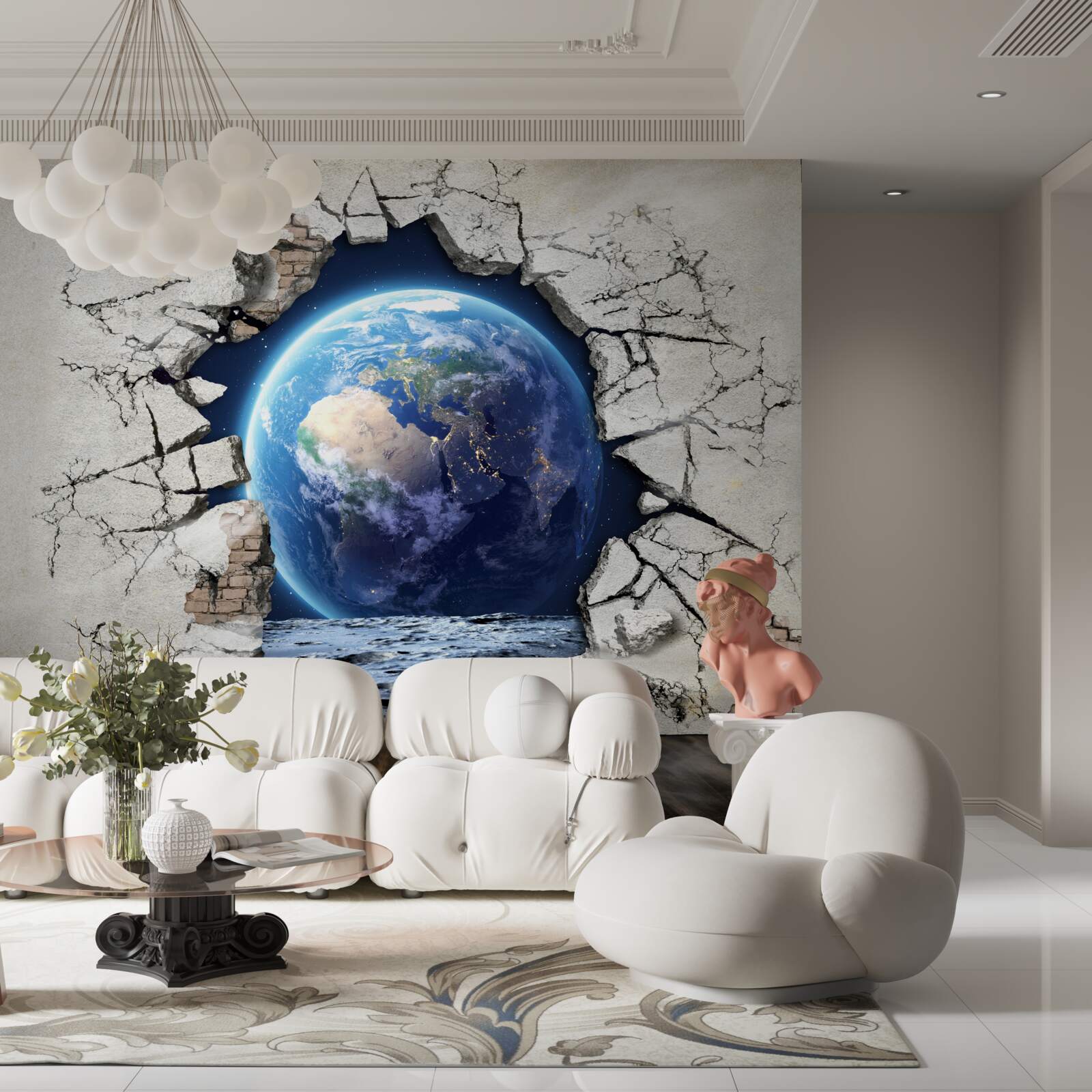 Fotobehang de planeet achter de muur