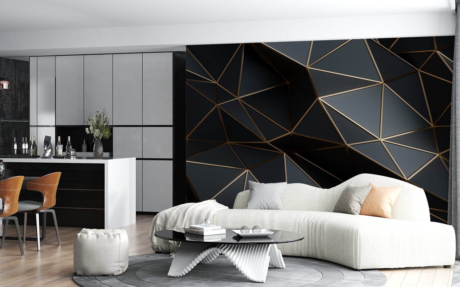 Fotobehang zwart en goud 3d objecten