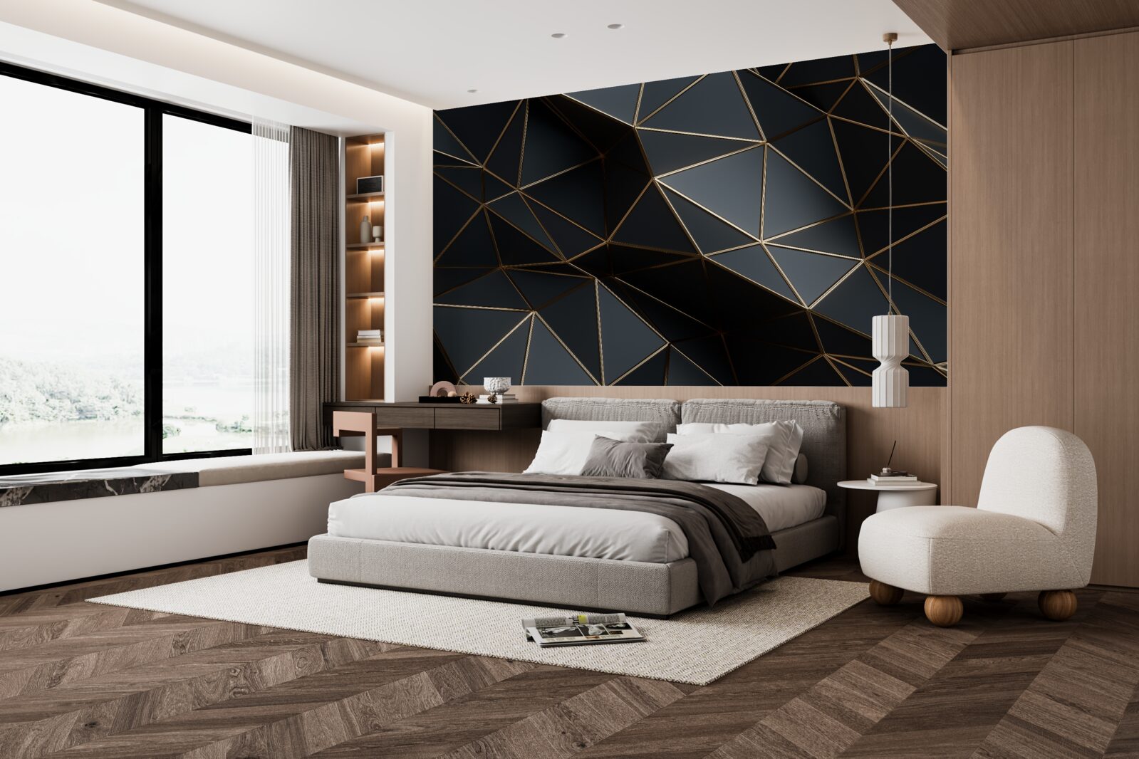 Fotobehang zwart en goud 3d objecten