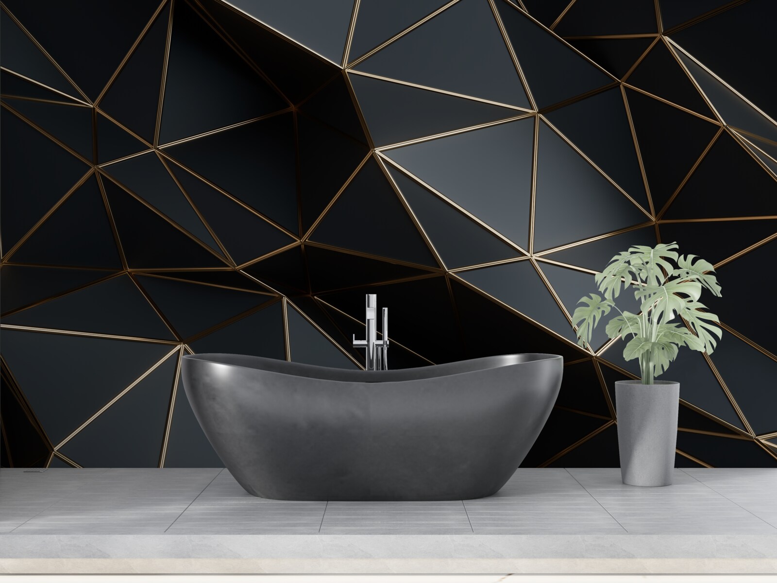 Fotobehang zwart en goud 3d objecten