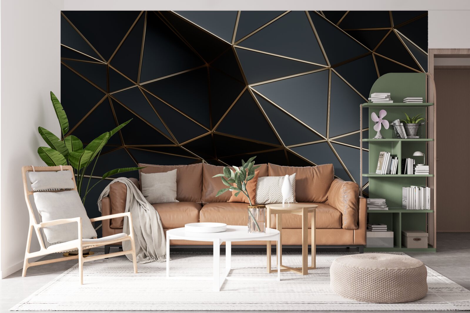 Fotobehang zwart en goud 3d objecten