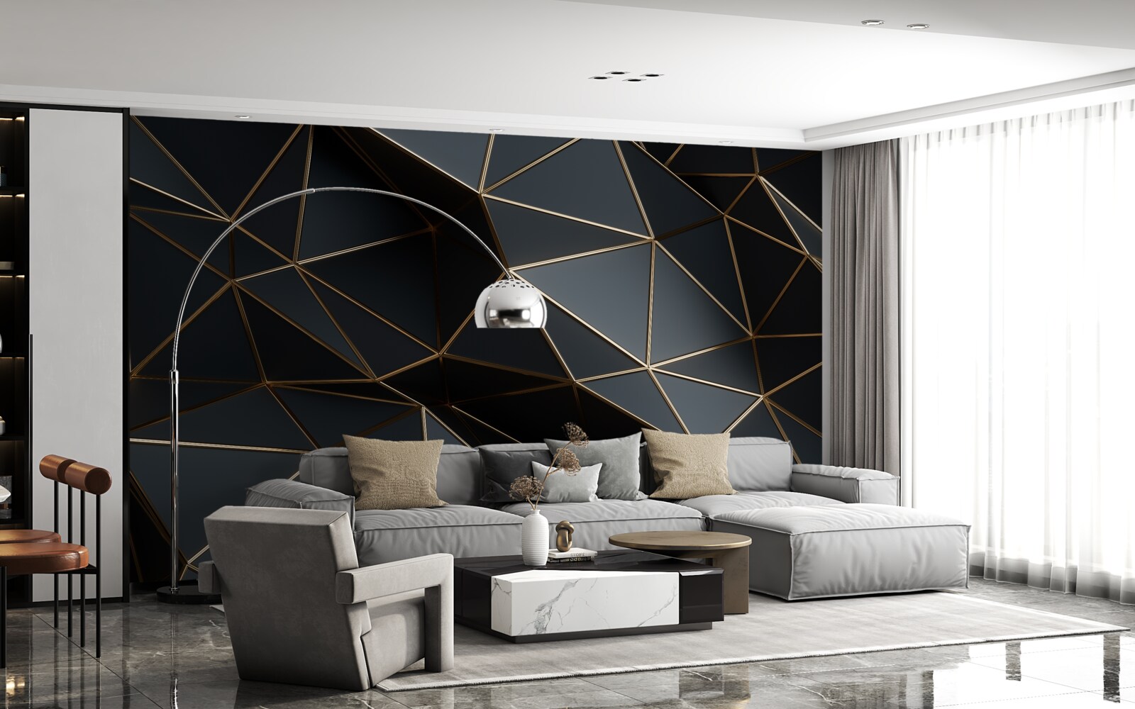 Fotobehang zwart en goud 3d objecten