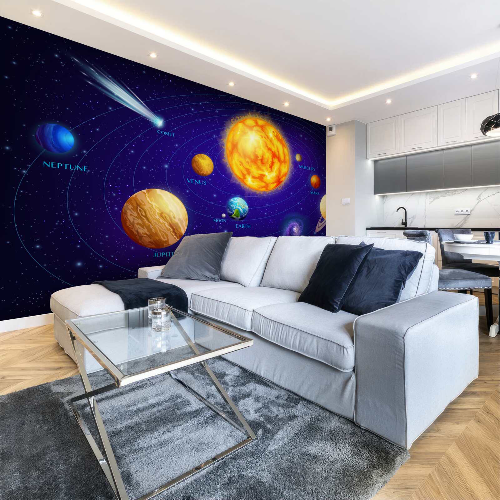 Fotobehang de grootte van de planeten in het heelal