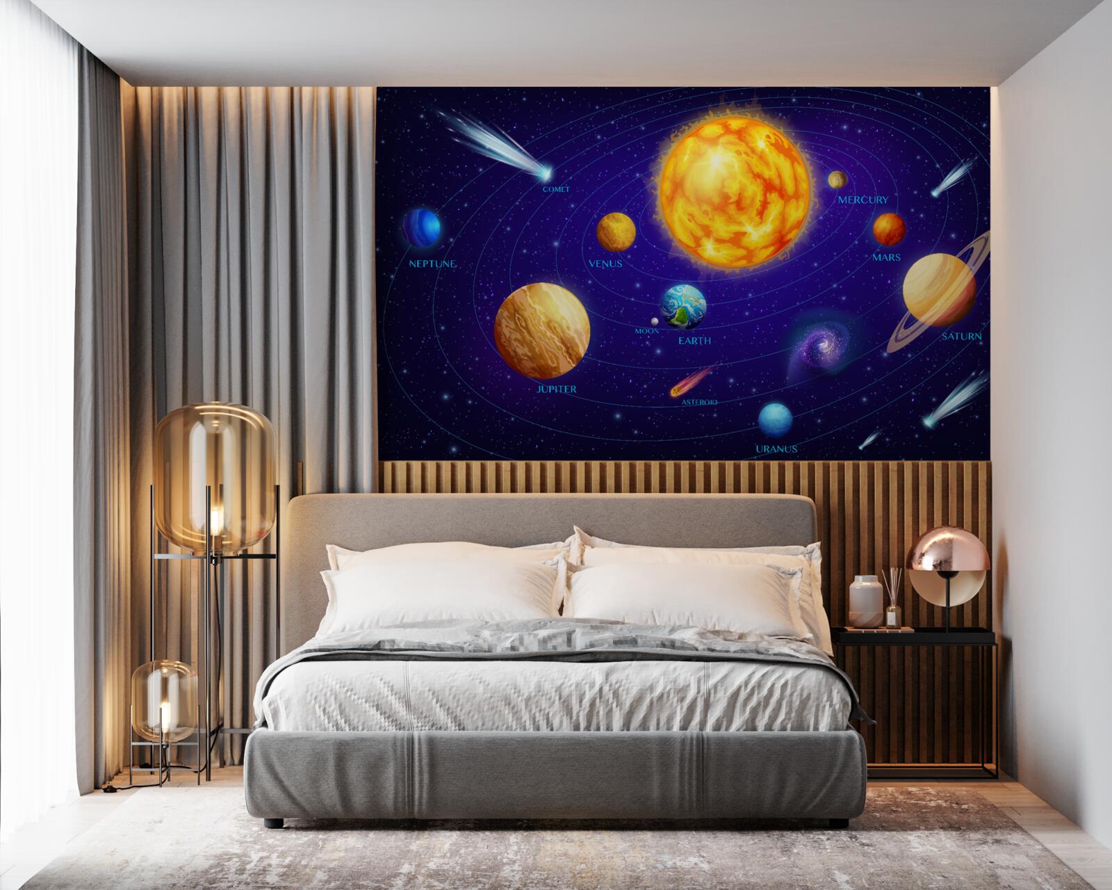 Fotobehang de grootte van de planeten in het heelal