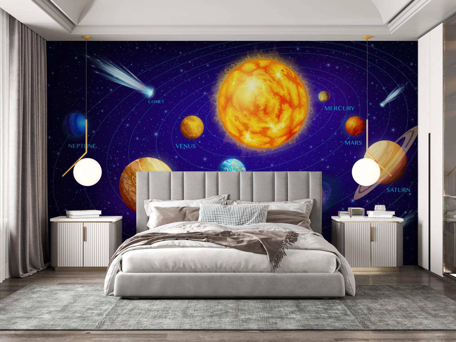 Fotobehang de grootte van de planeten in het heelal