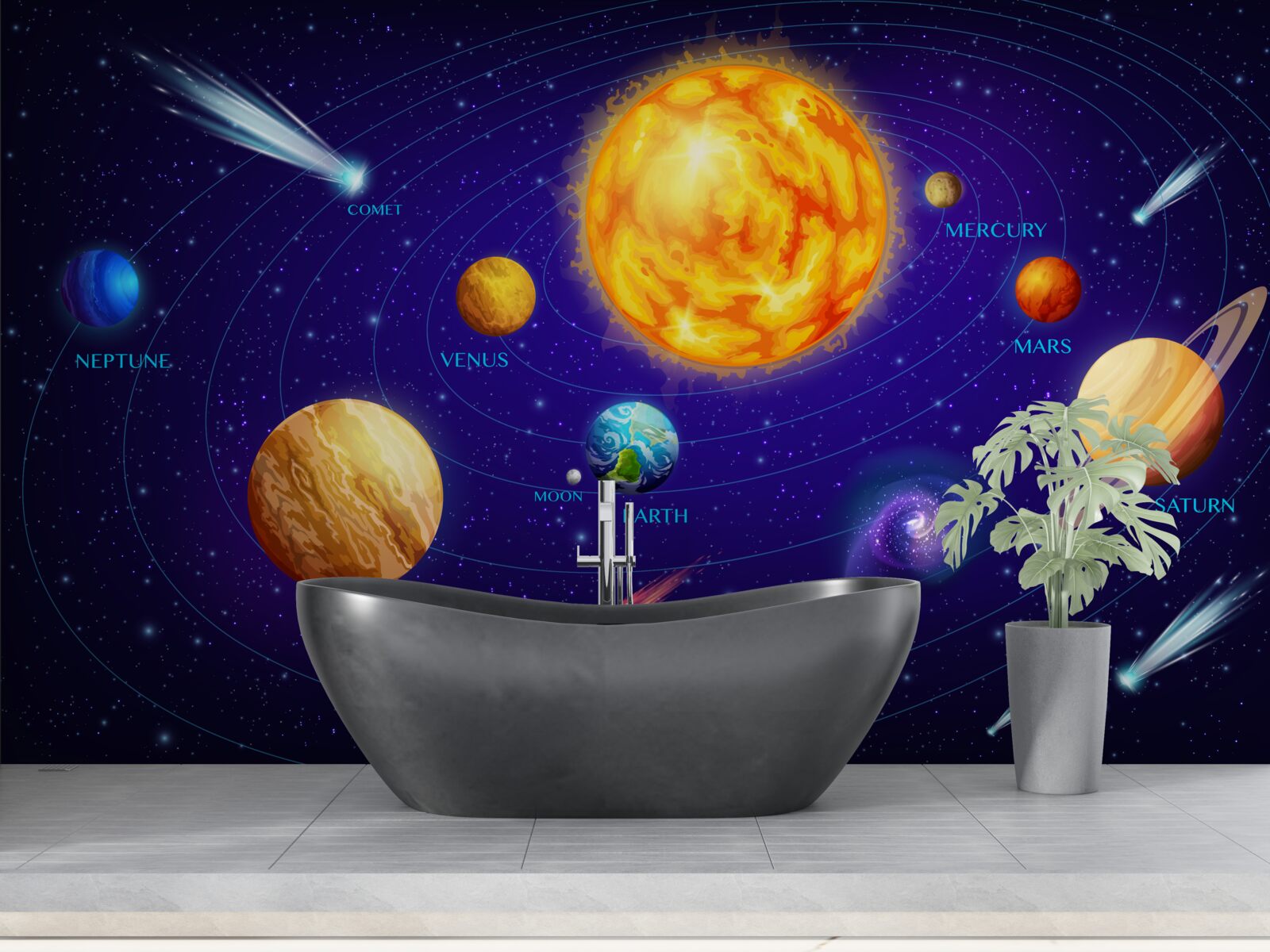 Fotobehang de grootte van de planeten in het heelal