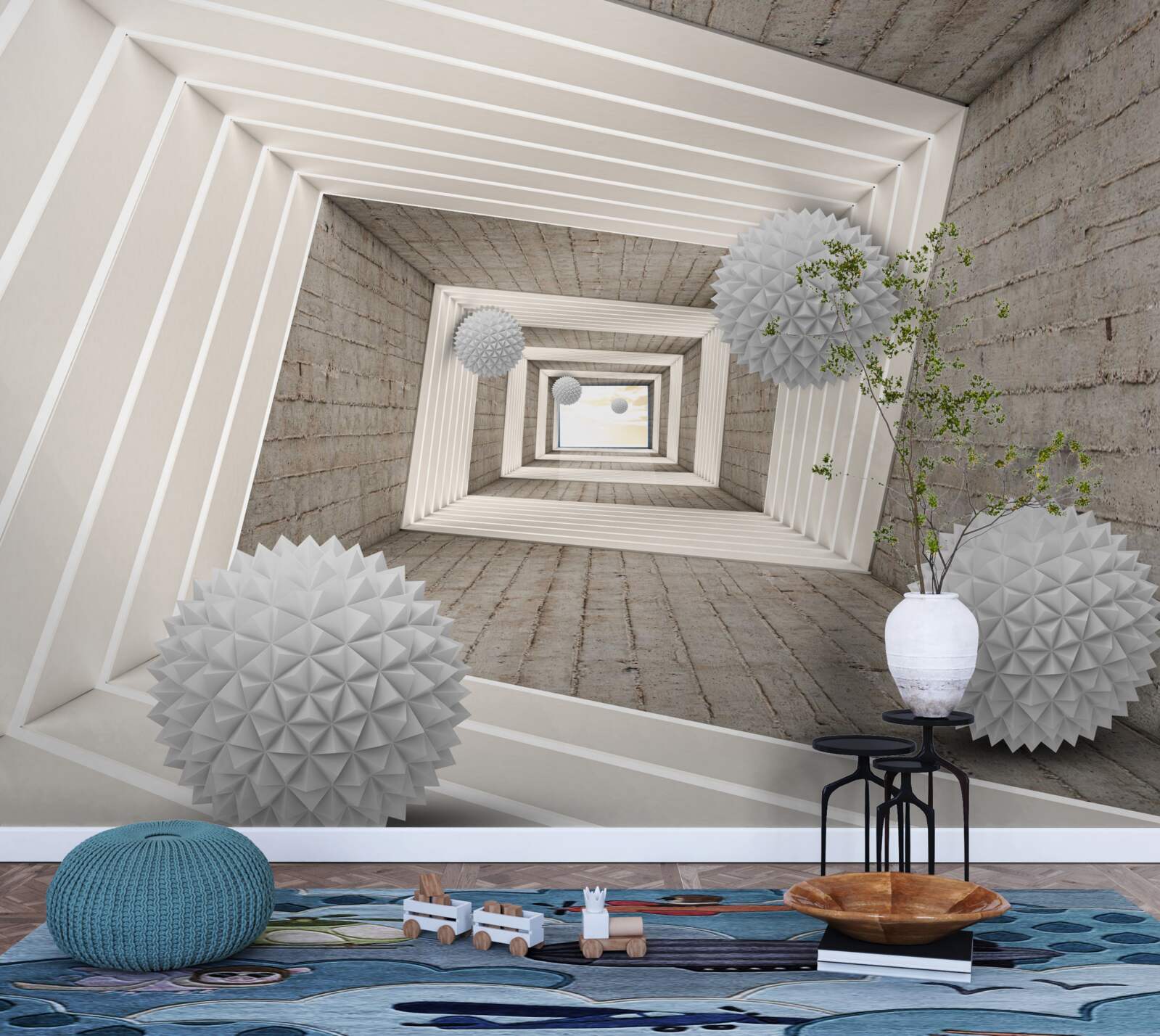 Fotobehang tunnel met eindeloze ballen