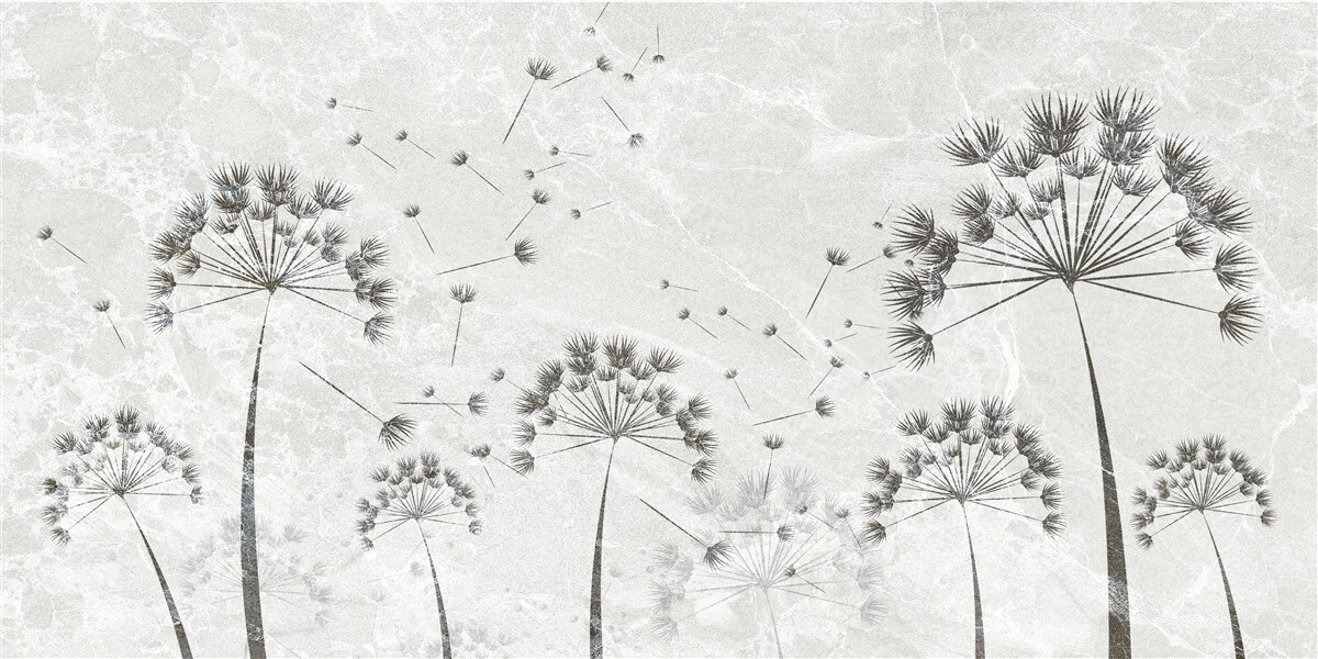 Fotobehang wind blaast paardebloemblaadjes weg