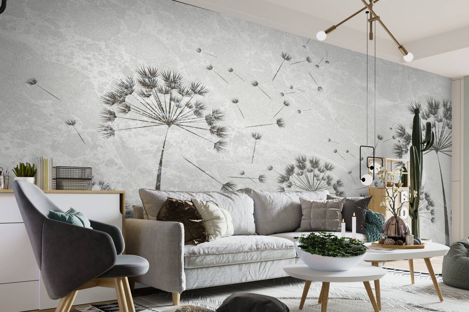 Fotobehang wind blaast paardebloemblaadjes weg